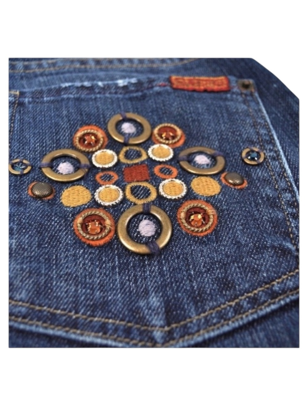 new 7 For All Mankind® ☯︎︎ Gold Medallion Embroidered Bootcut Jeans ☯︎︎ NY Dark - Picture 10 of 17